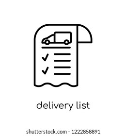 delivery list icon. Trendy modern flat linear vector delivery list icon on white background from thin line Delivery and logistic collection, outline vector illustration