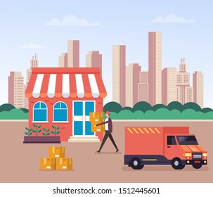 Delivery loader courier concept. Vector graphic design flat cartoon illustration
