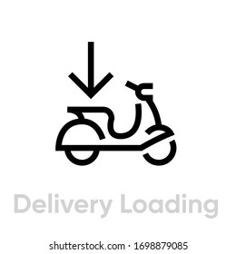 Icono de Bike de carga de entrega. Vector de línea editable. Elemento scooter simple y emblema de flecha. Pictograma único.
