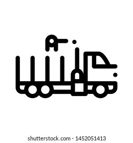 Delivery Loading Straw Truck Vector Thin Line Icon. Agricultural Transport Truck, Harvesting Machinery Linear Pictogram. Harvester Machine Black And White Contour Illustration