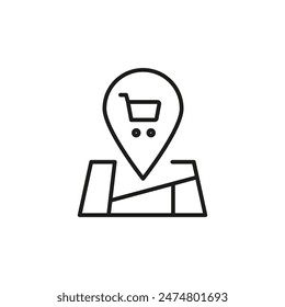 Symbol für den Lieferort. Minimalistische Vektorillustration eines Positionsstiftes kombiniert mit einer Box, symbolisiert Paketzustellziele. Perfekt für GPS-Verfolgung, Logistik. Vektorillustration