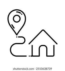 Delivery location icon vector. Road path like thin line map geolocation