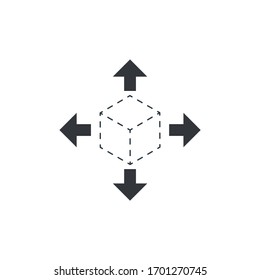 Delivery logistic cube box package with four arrows in different directions. Stock Vector illustration isolated on white background.