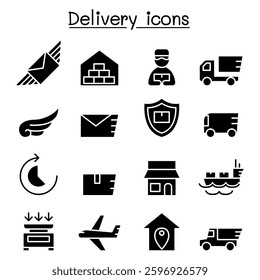 Delivery and Logistic icon set in glyph style
