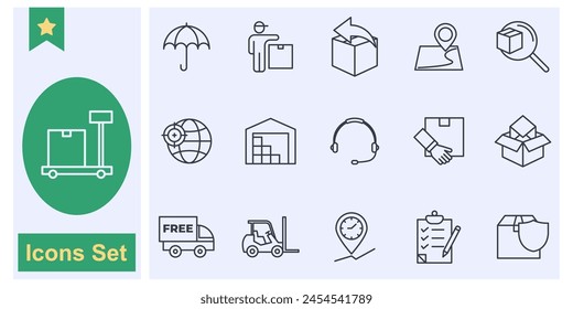 Colección de símbolo de conjunto de iconos logísticos de entrega, Ilustración vectorial aislada de logotipo