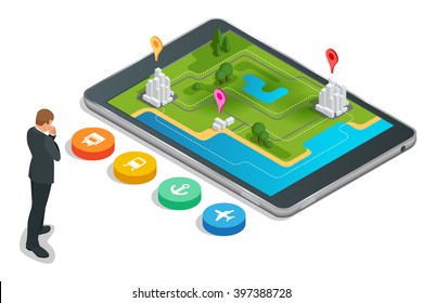 Delivery and logistic network concept. Flat banner of air cargo, trucking. On-time delivery. Vector isometric illustration Vehicles designed to carry large numbers of cargo. 