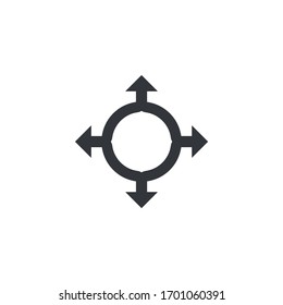 Paquete logístico de entrega con cuatro flechas en diferentes direcciones. Ilustración vectorial de material aislada en fondo blanco.