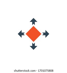 Delivery logistic package with four arrows in different directions. Stock Vector illustration isolated on white background.