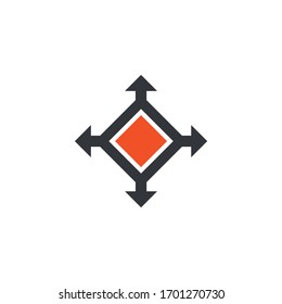 Delivery logistic package with four arrows in different directions. Stock Vector illustration isolated on white background.