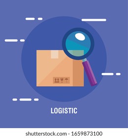 servicio logístico de entrega con diseño de ilustraciones vectoriales de caja y de aumento