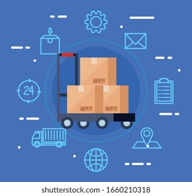 servicio logístico de entrega con cajas e iconos diseño de ilustración vectorial