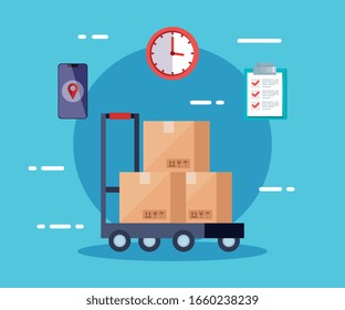 servicio logístico de entrega con cajas e iconos diseño de ilustración vectorial