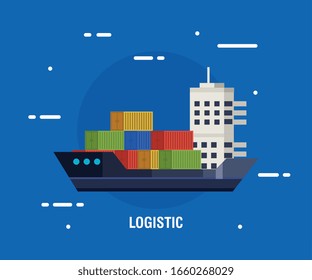 servicio logístico de entrega con diseño de ilustración vectorial de buque de carga