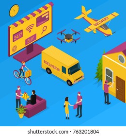 Delivery Logistic Service Concept 3d Isometric View Online Internet Store Order Carrying Pack or Cargo to Customer. Vector illustration