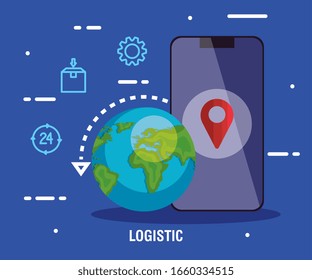 delivery logistic service with smartphone and icons vector illustration design