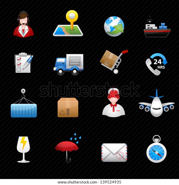 Delivery and\
Logistic Shipping icons Black\
Background