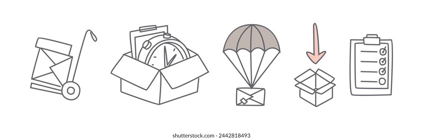 Delivery and Logistic Simple Line Icon and Object Vector Set