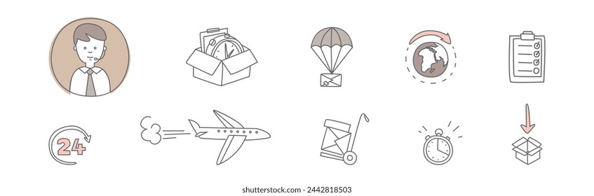Delivery and Logistic Simple Line Icon and Object Vector Set
