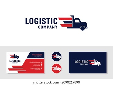 Delivery Logistic Truck. Fast Shipping Logo And Business Card Design Template