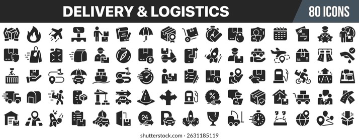 Delivery and logistics care black icons collection. Big UI icon set in a flat design. Vector illustration EPS10