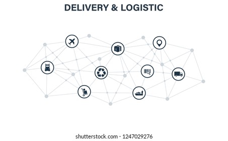 Delivery and Logistics concept. Express Delivery. Web icon set. Logistic, service, shipping, distribution, transport, market concepts.Vector illustration.