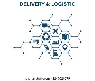 Delivery and Logistics concept. Express Delivery. Web icon set. Logistic, service, shipping, distribution, transport, market concepts.Vector illustration.