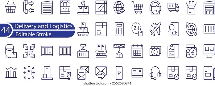 Delivery and Logistics editable stroke outline icons set