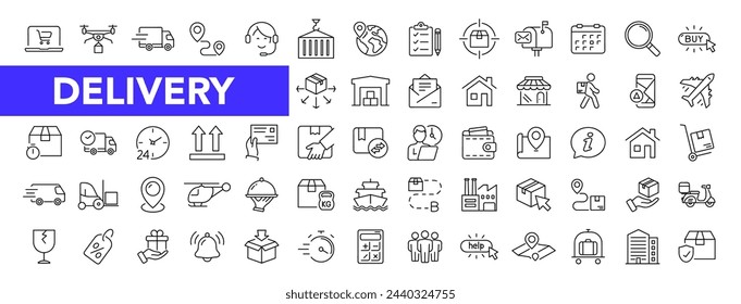 Delivery and logistics icon set with editable stroke. Shipping and tracking thin line icon collection. Vector illustration