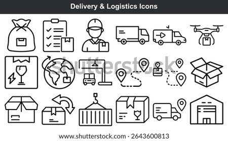Delivery Logistics Icons Black Line Art Set black and white