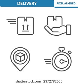 Delivery, Logistics Icons. Box, Package, Hand, Destination, Timer, Deadline, Stopwatch Vector Icon