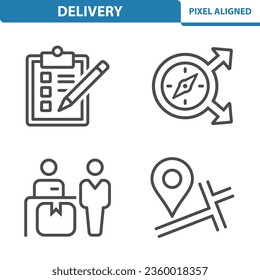 Delivery, Logistics Icons. Map, Compass, Delivery Man, List Vector Icon