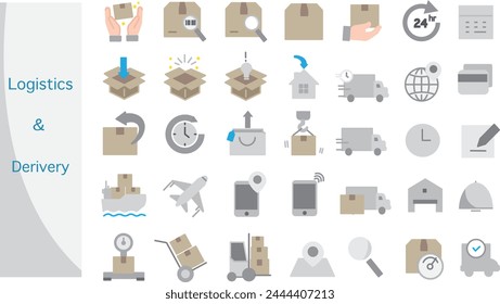 Entrega - conjunto de iconos de logística Moving - Entrega a domicilio - Simple color icono diseño ilustración conjunto de material para envío nacional y extranjero