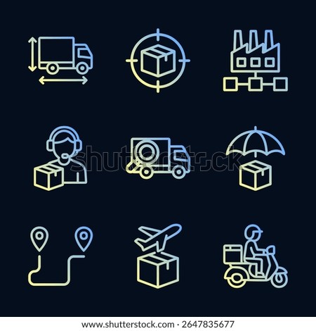 Delivery logistics icons for shipping tasks. Icon symbol illustration