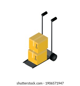 Delivery and logistics isometric boxes on cart design, transportation shipping and service theme Vector illustration