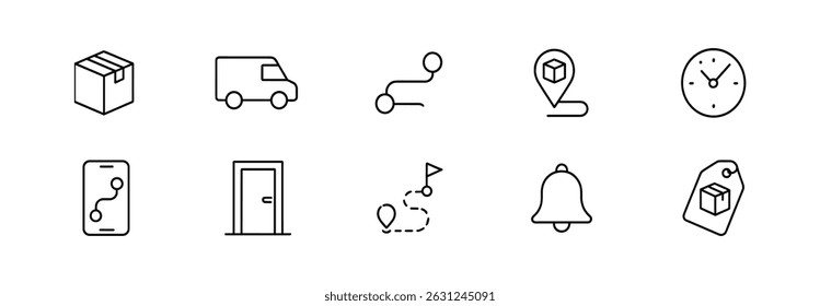 Delivery, logistics line icon set - track, package, and shipping symbols