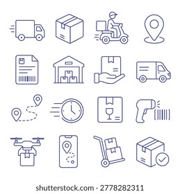 Delivery and Logistics Line Icon Set  Shipping, Courier and Transport Outline Vector Icons