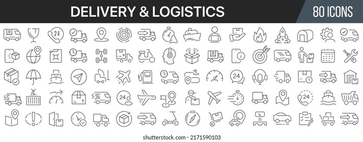 Delivery and logistics line icons collection. Big UI icon set in a flat design. Thin outline icons pack. Vector illustration EPS10