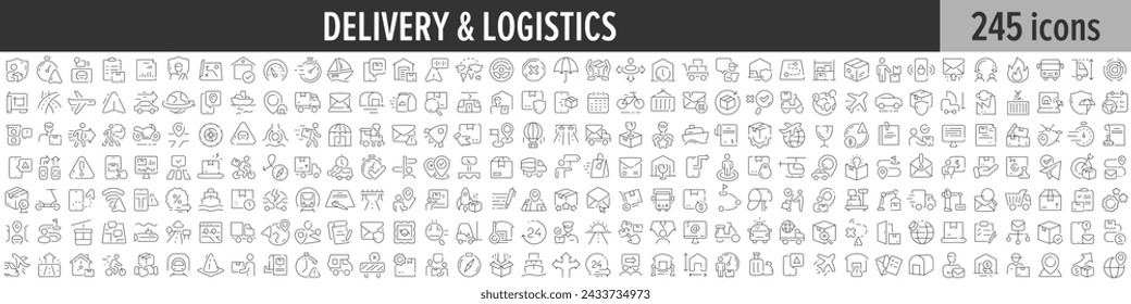 Delivery and Logistics linear icon collection. Big set of 245 Delivery and Logistics icons. Thin line icons collection. Vector illustration