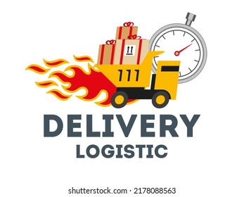 Delivery logistics logo. A cartoon truck is carrying parcels