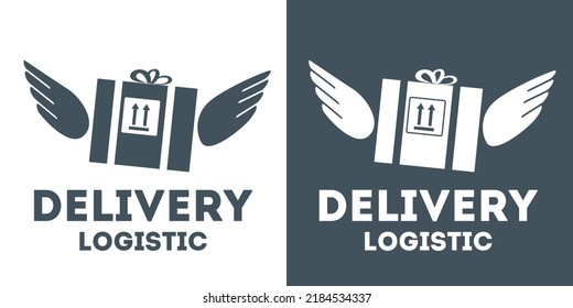 Delivery logistics logo. Parcels boxes with wings