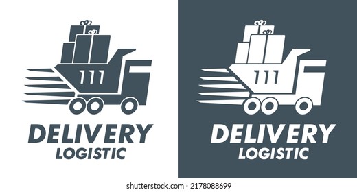 Delivery logistics logo. The truck is carrying parcels. Vector graphics