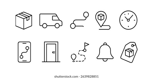 Delivery and logistics outline icon set. package, shipment, tracking icons in outline style