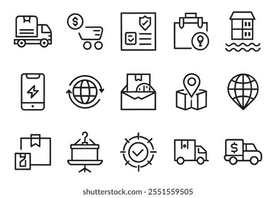 Delivery and logistics. Supply chain, value chain, Procurement management related editable icon set isolated flat vector illustration white background