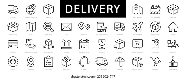 Delivery and Logistics thin line icons set. Shipping, Delivery editable stroke icon collection. Vector