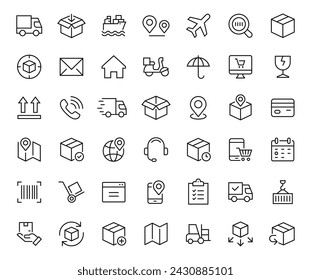 Delivery and Logistics thin line icons set. Shipping, Delivery editable stroke icon collection. Vector