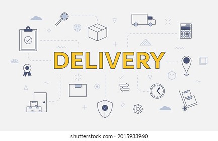 delivery logistics transportation concept with icon set with big word or text on center