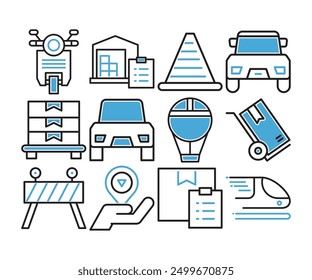 delivery, logistics and transportation icons set vector illustration