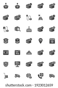 Delivery, logistics vector icons set, cargo shipping modern solid symbol collection, filled style pictogram pack. Signs, logo illustration. Set includes icons as parcel delivery service, packaging box