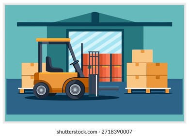 Delivery Logistics Vector Illustration Set Shipping, Courier, Warehouse, Transportation Concept