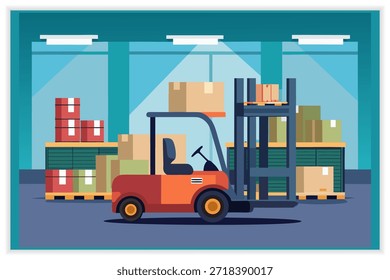 Envío del sistema de Ilustración vectorial de la logística de la entrega, mensajero, almacén, concepto del Transporte